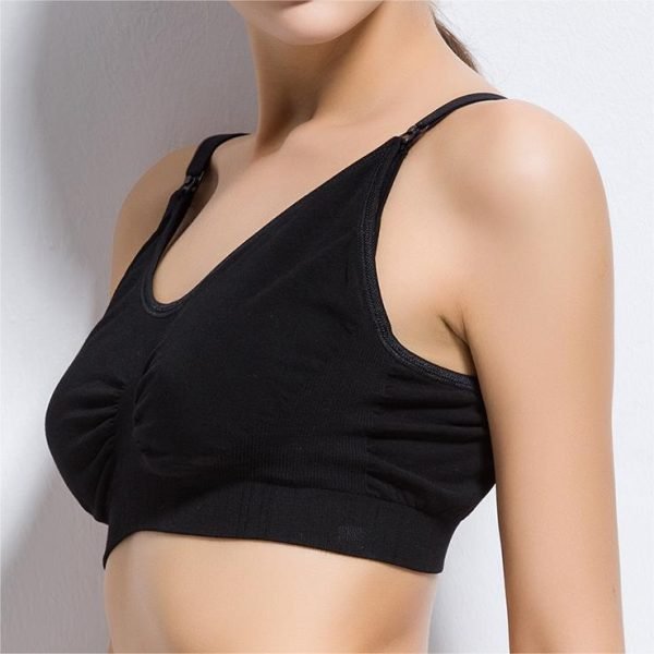 women in black nursing bra