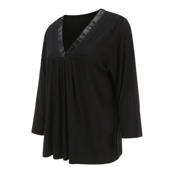 long sleeve pj top with satin neck