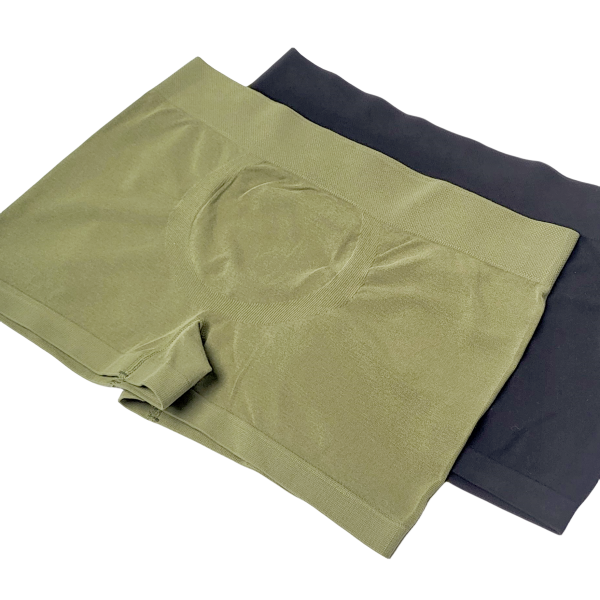 flat shooting of olive green and black boxers